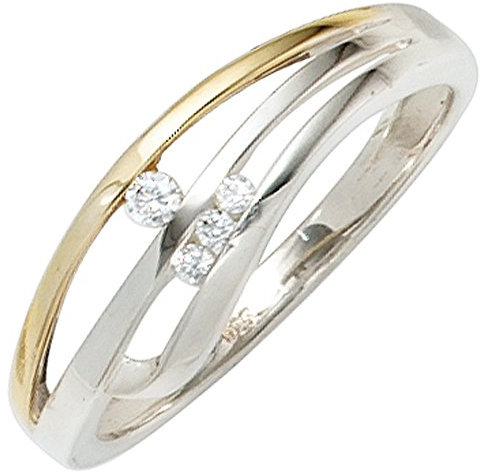 Jobo Damen-Ring aus 925 Sterling Silber Bicolor vergoldet mit Zirkonia Größe 58