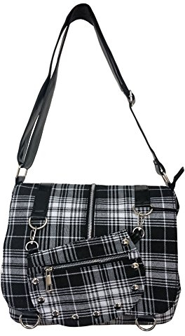 Banned Tartan Messenger Tasche Punk Goth Karo Schultertasche - Schwarz & Weiß