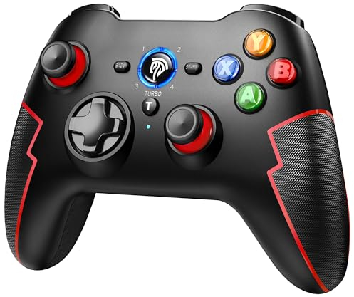 EasySMX Manette PS3 PC iOS Android sans Fil, Manette PC sans Fil Rechargeable, Manette Switch Pro Bluetooth, Compatible pour PC Windows, Téléphones Android iOS, Android TV Box et Tesla(Noir+Rouge)