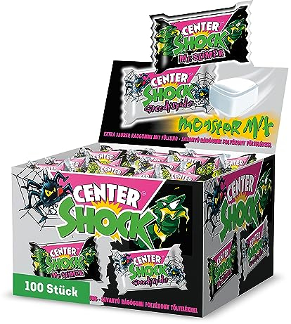 Center Shock Monster Mix, Box mit 100 Kaugummis, extra-sauer mit Cola- & Blutorangen-Geschmack, geeignet für Geburtstag, Pinata und Weihnachten, 400g
