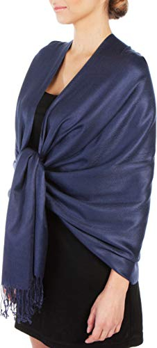 Sakkas Silky Feste weiche Pashmina Schal Wrap Stole - Navy Blue