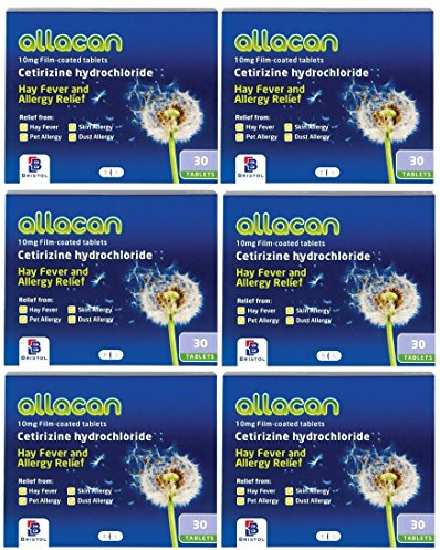 6 Months Supply Allacan Cetirizine Hayfever Allergy Tablets 30 x 6