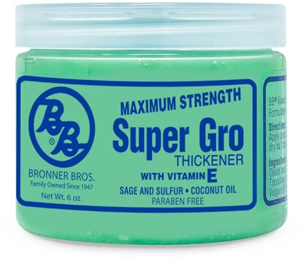 Bronner Bros BB Super Gro Max – Maximum Strength Hair Dress & Scalp Treatment, Moisturizing Grease for Dry Scalp & Breakage Support, With Coconut Oil, Vitamins, Sage & Sulfur, For All Hair Types, 6 oz