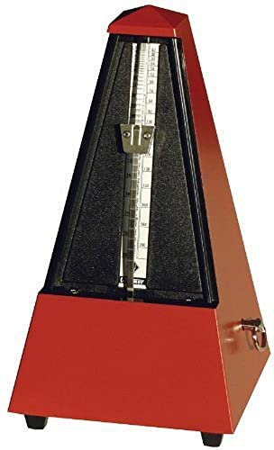 Wittner Metronom Taktell Pyramidenform System Maelzel Designer Serie - Kunststoffgehäuse - Mit Glocke - Dunkelrot - Mechanisch zum Aufziehen - Keine Batterien erforderlich - Made in Germany