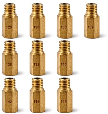 2EXTREME Vergaser Hauptdüsen M5 5mm 10 Stück 125-148 für PWK, PJ, PE, PWM | Abstimmkit mit Hauptdüsen 125/128/130/132/135/138/140/142/145/148; für OKO, KOSO, Stage6 und Keihin Vergaser, M5/5mm Düsenset