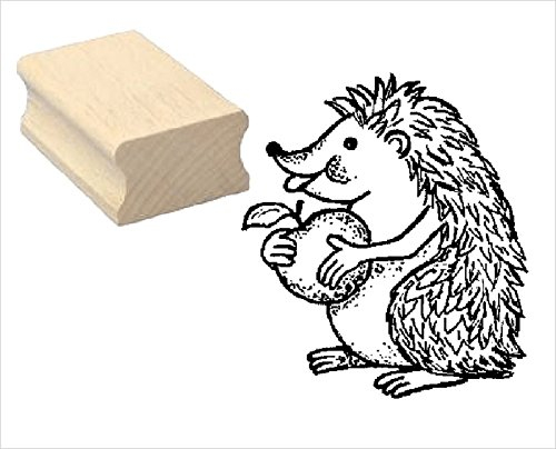 Stempel IGEL mit APFEL - Motivstempel aus Buchenholz