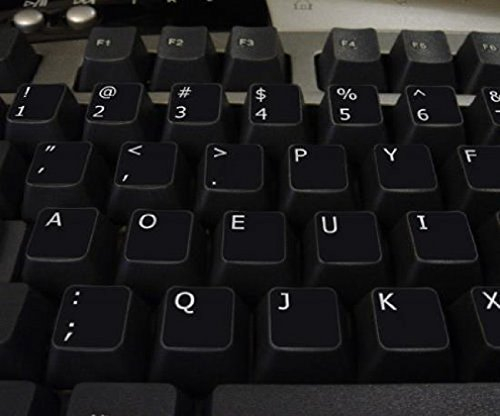 Qwerty Keys Dvorak Nicht transparent Schwarz Tastaturaufkleber mit weißen Buchstaben - Geeignet für Jede Tastatur