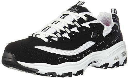 Skechers D'Lites Biggest Fan Baskets Femme, Black White, 38.5 EU Large