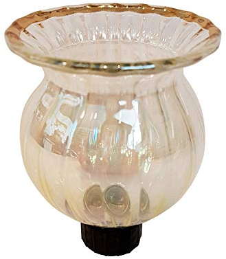 Teelichthalter antiker Stil zum stecken für Adventskranz Leuchter Beleuchtung transparent bunt irisierend Leuchter mit goldenem Rand dekorierbarer Vase Kerzenhalter mit Sockel Höhe gesamt 8,5 cm Durchmesser oben 6,3 cm mitte 6,5 Sockellänge 1,5 Durchmesser 1,8 cm