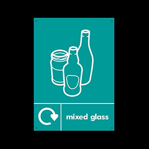 Mixed Glass Plastic Sign with 4 Pre-Drilled Holes - Environment/Reduce CO2 / Green World/Bins