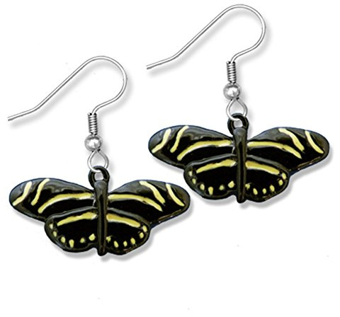 Enamel Zebra Longwing Butterfly Earrings