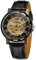 Yoodeet Men's Black Skeleton Dial Hand-Wind Up PU Leather Mechanical Wrist Watch