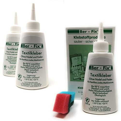 Ber-Fix Textilkleber waschmaschinenfest transparent 2x 150g für alle Stoffe aus Naturfasern wie Baumwolle Leinen Kord Jeans