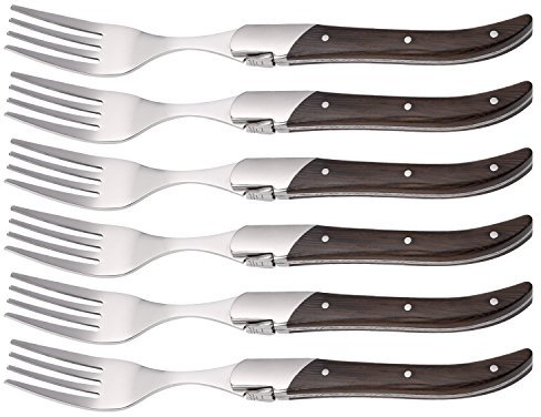 Laguiole by FlyingColors Tafelgabel-Set, Edelstahl, Wengeholzgriff, Geschenkbox, 6-teilig