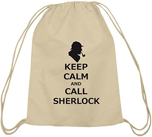 Shirtstreet24, Keep Calm And Call Sherlock, Baumwoll natur Turnbeutel Rucksack Sport Beutel, Größe: onesize,natur