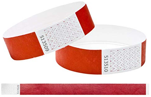 J&R Wristbands Tyvek-Armbänder, papierähnliche Armbänder für Veranstaltungen, Nachtclubs, Wasserparks usw., 3/4 Zoll, 100 Stück (Rot)