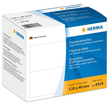 HERMA 4318 Frankieretiketten für Frankiermaschinen, doppelt, 130 x 40 mm, 1000 Stück, selbstklebend, matt, 2fach Papier Frankier-Etiketten Klebeetiketten Aufkleber, weiß