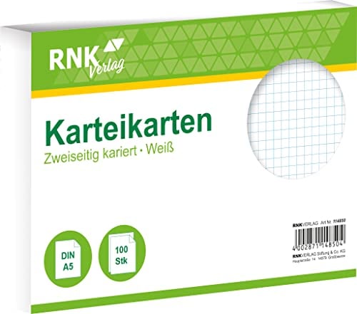 RNKVERLAG 114850 - Karteikarten kariert 5 mm, weiß, DIN A5 1 Packung à 100 Karten