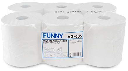 Funny Papierhandtuch-Rolle, Innenzug, 20 cm, 2-lagig, hochweiss, 1er Pack (1 x 6 Stück)