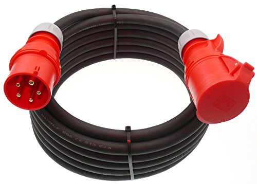 netbote24 Starkstromkabel 32A 5m mit Phasenwender H07RN-F 5x6 Starkstrom Verlängerungskabel CEE Verlängerung 16 Ampere Kabel 5x6mm2 Baustelle Werkstatt Industrie Geeignet Outdoor IP44