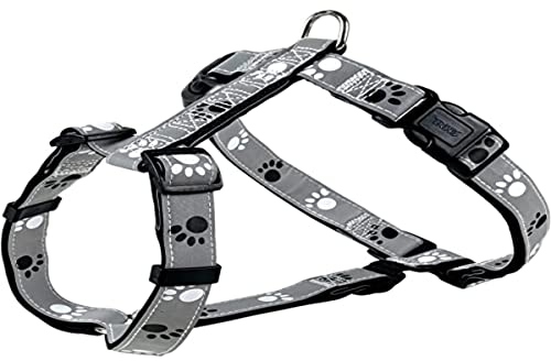 TRIXIE Silver Reflect Geschirr Größe M–L: Brustumfang 50–75 cm/25 mm in schwarz/silbergrau - reflektierendes Hundegeschirr mit stufenlos verstellbaren Elementen für mittelgroße Hunde, 12233