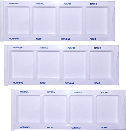 Medi-Inn Medikamentendispenser mit 4 Fächern, weiß XL, 3 Stück, Tablettenbox für einen Tag, Pillenbox, Tagesdispenser