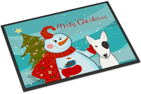 Caroline's Treasures BB1829JMAT Fußmatte Schneemann mit Bullterrier, 61 x 91 cm, für drinnen und draußen, rutschfest, waschbar, niedriger Flor, 61 x 91 cm (H x B)