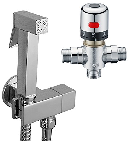 Ownace - Kit douchette avec mitigeur thermostatique ronde chromée à fixation murale - design moderne - pour WC et bidet - en laiton