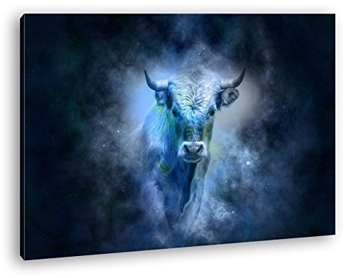 Leinwandbild Dark Sternzeichen Stier, kraftvoll und mystisch Format: 120x80 cm XXL Kunstdruck Bild auf Keilrahmen/Wandbild/Wohnzimmer Deko