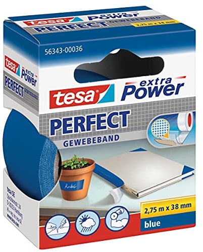 tesa extra Power Perfect Gewebeband - Gewebeverstärktes Ductape zum Basteln, Reparieren, Befestigen, Verstärken und Beschriften - Blau - 2,75 m x 38 mm