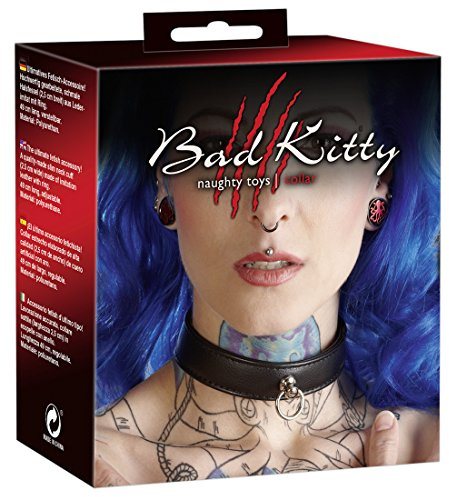 Bad Kitty Exotic Wear Halsfessel schwarz | Lederimitat, Doppelt gearbeitet, Mit Ring vorn, 49x2,5 cm
