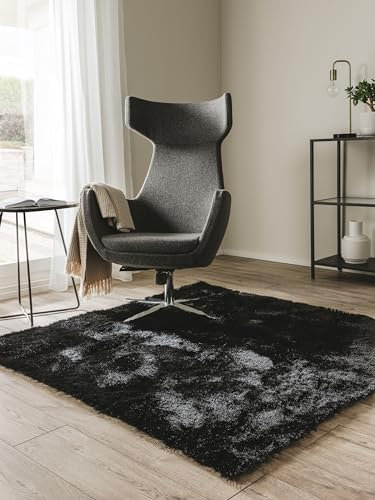 benuta Nest Hochflorteppich Whisper - Schwarz 60x60 cm - Kuschelig Weicher Teppich für Schlaf- und Wohnzimmer - Pflegeleicht - Fußbodenheizung Geeignet