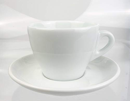 Italienische Cappuccinotasse | »Torino« | groß | Füllmenge (bis zur Oberkante): 200 ml | weiß | handgemacht | 6 Tassen & 6 Untertassen | Made in Italy