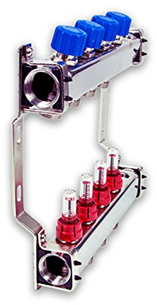 Edelstahl-Verteiler für Fußbodenheizung 11-fach, mit 3/4'' EK (Eurokonusanschluss) und Durchflussmengenbegrenzer (ohne Anschlussgarnitur)