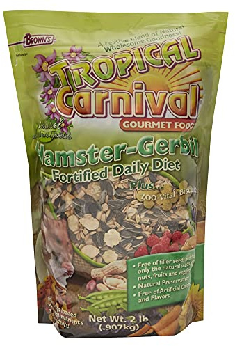 F.M. Brown's Tropical Carnival, Natural Hamster-Gerbil Food, Vitamin-Nutrient Fortified Daily Diet, NO Filler Seeds, NO Artificial Colors or Flavors, 2 lb