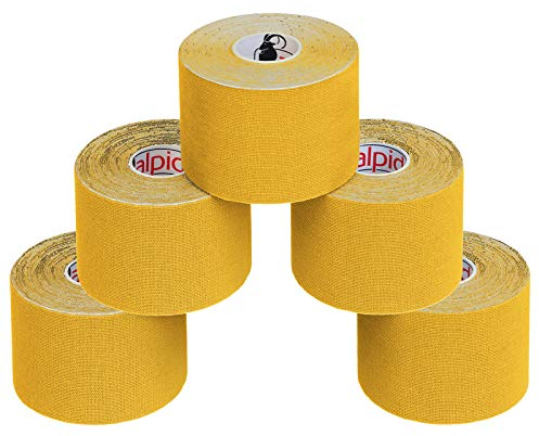 ALPIDEX 5 Rollen Kinesiologie Tape 5m x 5cm Viele Farben Anwendungsbroschüre Elastisch Wasserfest Hautfreundlich Physio Muskel Tape Set, Farbe:gelb