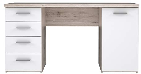 FORTE Beach Schreibtisch mit 1 Tür und 4 Schubladen, Holzwerkstoff, Sandeiche / Weiß, 60 x 145 x 76,3 cm