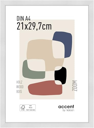 accent by nielsen Holz Bilderrahmen Zoom, 21 x 29,7 cm (A4), Weiß | Holz Dokumentenrahmen im Hoch- & Querformat zum Aufhängen Weiß matt Echtglas