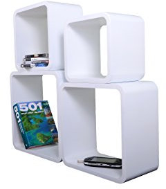 Cube Verstärkte Vielen Farben MDF Retro Design 4er Set Regal Regale Wandregal Deko Würfel CD DVD Lounge LO02 (Weiß)
