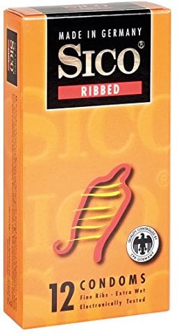 SICO Ribbed Kondome - mit feinen Rillen für Gefühlssteigerung der Frau -Naturkautschuklatex - einzeln verpackt in einer Schachtel - 12er - Made in Germany