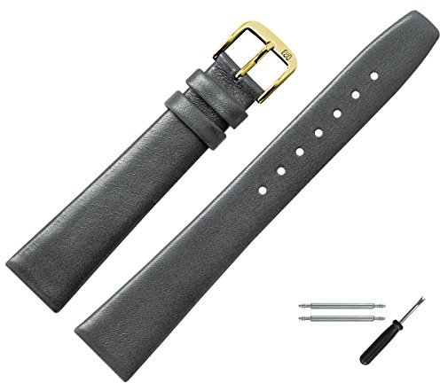 MARBURGER Uhrenarmband 18mm Leder Grau Gold Glatt - Montage Set 7101815000220