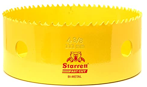 Starrett HSS Bi-Metal Hole Saw - FCH0438 Fast Cut Extra Cobalt Hole Saw - For Stainless Mild Sheet Wood Plastic Various Materials - 111mm