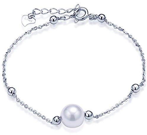 Unendlich U Einfach Damen Armband 925 Sterling Silber 8mm Perle Kugeln Beads Charm Armkette Verstellbar Armkettchen Armreif, Silber