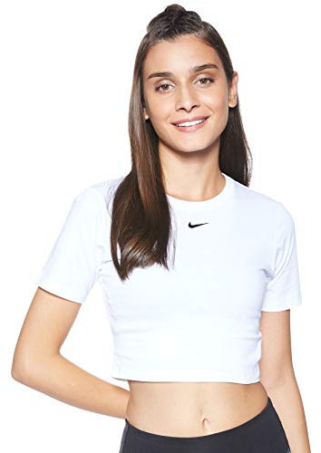 Nike Women W NSW ESSNTL TOP SS CROP GX T-shirt - White/Black, 2X-Large
