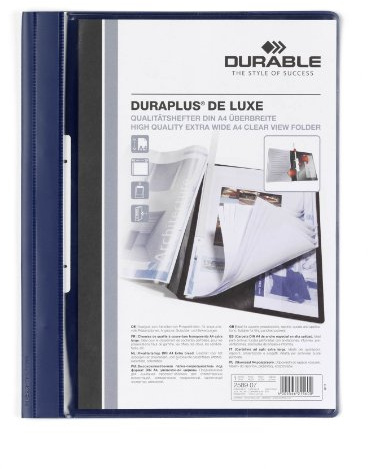 Durable Angebotshefter Duraplus de Luxe, dunkelblau, 25er Packung, 258907 | Premium Sichthefter mit Sichttasche, für Prospekthüllen geeignet, mit Innentasche, Kunststoff