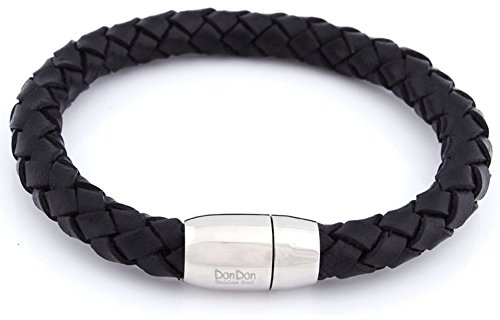 DonDon geflochtenes Lederarmband schwarz mit Edelstahl Magnet Verschluss