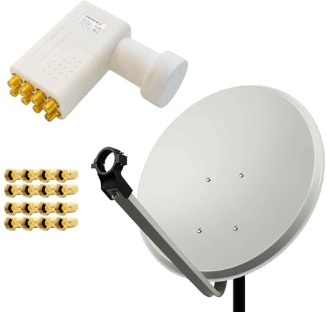 Premium X Satelliten-Komplettanlage 80cm Antenne Hellgrau Satellitenschüssel Satellitenantenne SAT Octo LNB 16x F-Stecker
