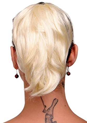 WIG ME UP - Haarteil Zopf Extension Blond Platinblond kurz wilder Look Befestigung mit Butterfly-Klammer 20 cm T6545-613