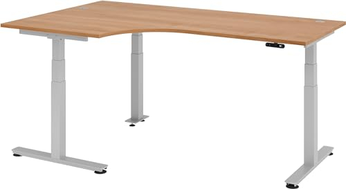 bümö elektrisch höhenverstellbarer Eckschreibtisch Nussbaum 200x120 cm, Gestell Silber - Eckschreibtisch höhenverstellbar mit Memory-Steuerung, elektrischer l Schreibtisch L Form Ecktisch
