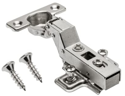 GTV - Minischarnier mit Dämpfung, Topfdurchmesser 26 mm - Scharnier Innenanschlag - Montageplatte H=0 mit Euroschrauben - stiller Verschluss - Clip-On-Kette